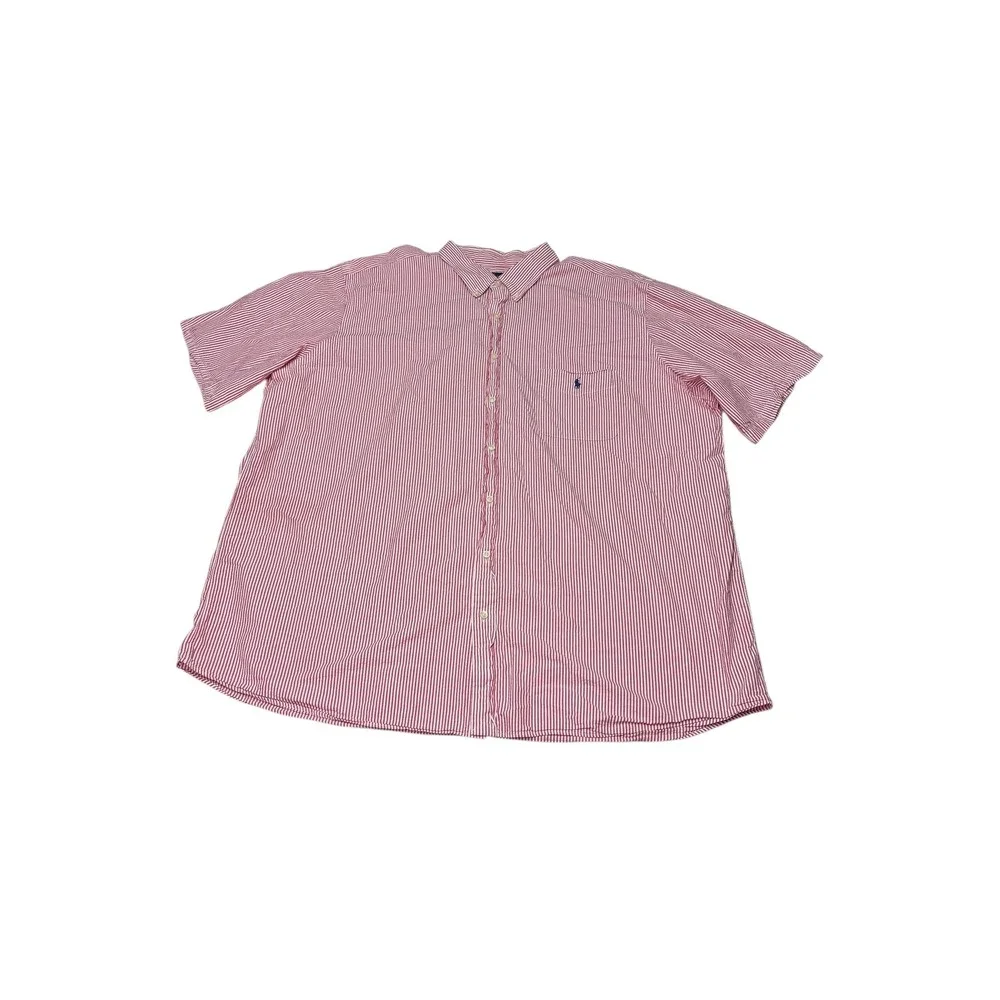 Polo Ralph Lauren Mens 3XLT Red White Seersucker Stripe Short Sleeve Shirt 3TG L